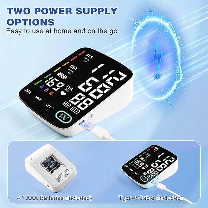 Blood Pressure Monitor, Automatic Digital Blood Pressure Machine with Adjustable Two Large Cuff 9-17 Inches and 13-21 Inches - LED Backlit Screen, Store 3 x 199 Readings Suitable for Home Use