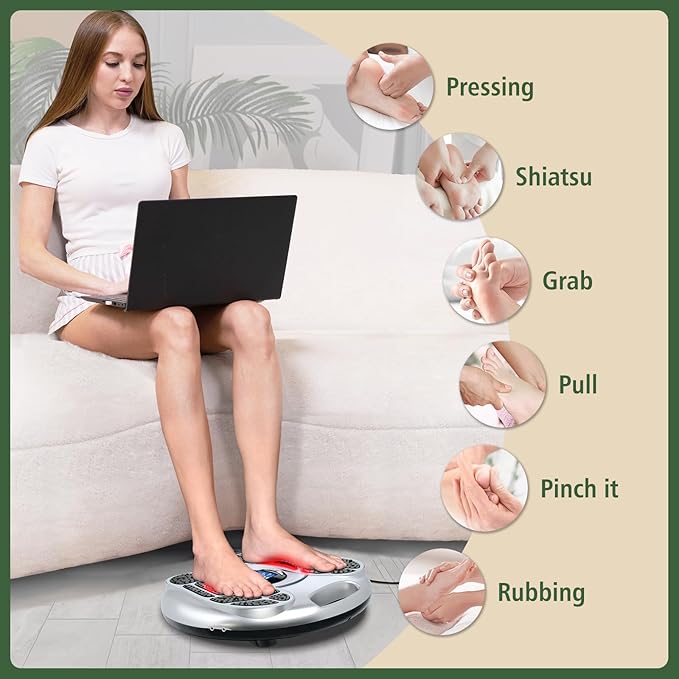 EMS Foot Massager for Neuropathy, TENS Electronic Muscle Circulation Stimulator with 4 Electrode Pads,Relieves Swelling, Fatigue, Plantar Fasciitis Silver
