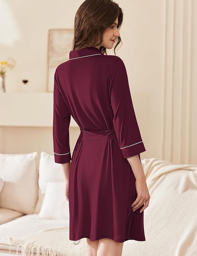 Ekouaer Women Robes Shawl Collar Bathrobe Short Kimono Robe Soft Knit Bathrobes Ladies Sleepwear with Pockets S-XXL