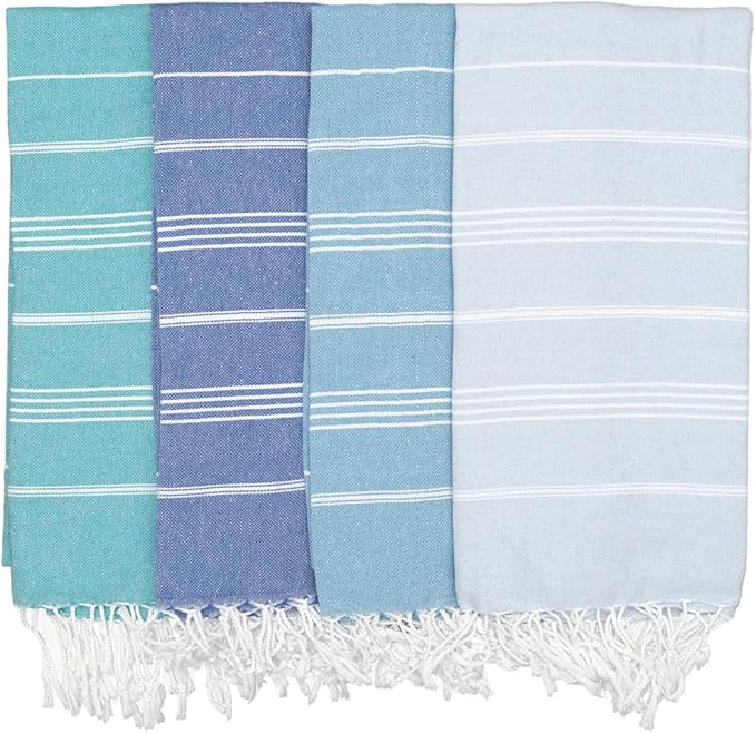 Oversized Turkish Beach Towel 38’’x71’’ - Set of 4 | 100% Turkish Cotton Lightweight Sand Free Quick Dry Pool Towels | Extra Large Bath Towels for Adults Beach Blanket Essentials