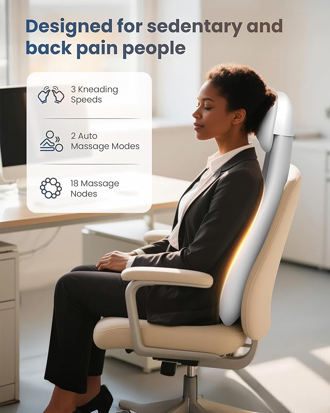 COMFIER Cordless Back Massage Chair Pad with Multi Functions, 2D/3D/Mix Shiatsu Neck and Back Massager with Heat, Chair Massager for Home Office Indoor/Outdoor Use