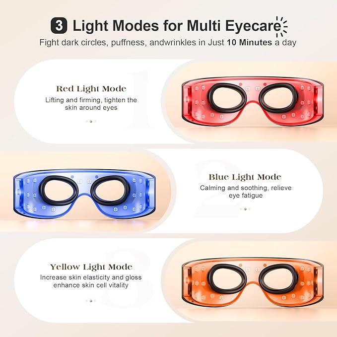 Red Light Therapy for Eyes, 3 Modes Under-Eye Red Light Eye Mask, Eye Massager for Fine Lines Eye Bags and Dark Circles for Men Women(Black)