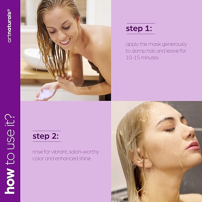 Artnaturals Purple Hair Mask for Blonde, Silver & Platinum Hair - Removes Yellow Brassy Color, Repairs Dry & Bleached Hair - Deep Conditioning Treatment Hair Moisturizer - Sulfate Free (8 Oz/226g)