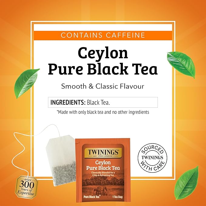 Twinings Ceylon Pure Black Tea Individually Wrapped Bags, 20 Count (Pack of 6), formerly Ceylon Orange Pekoe, Crisp, Refreshing, Caffeinated, Enjoy Hot or Iced, 120 Teabags