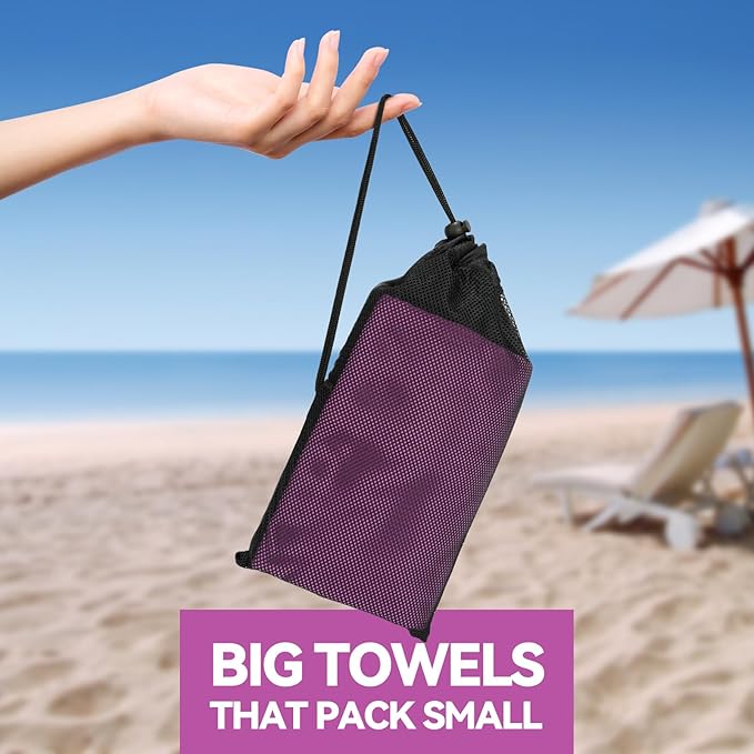 Microfiber Beach Towel-Perfect for Travel, Sports, Camping, Swimming, Yoga, Gym- Quick Dry, Sand Free, Compact, Lightweight, Absorbent (Purple, Medium(130x70cm, 51x27”))