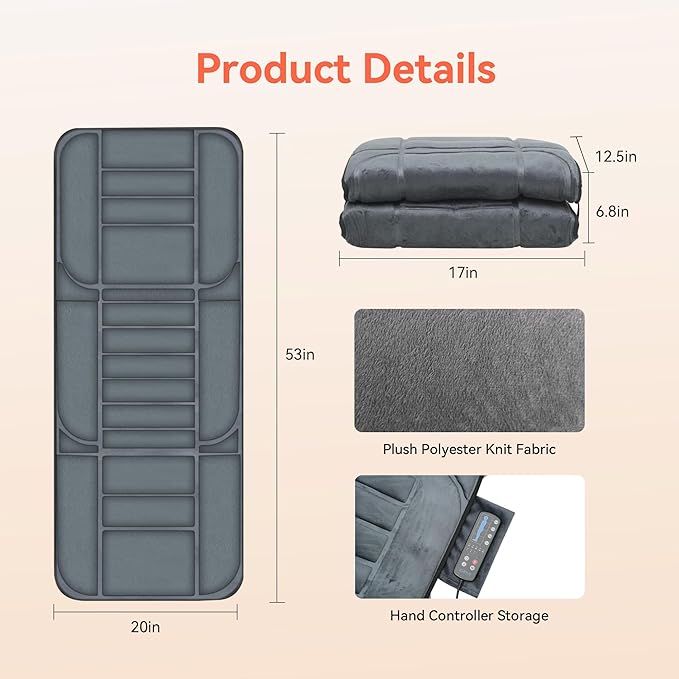 Massager Pad, Back Massager with Heat and 10 Vibrating Motors for Pain Relief, Body Massage for Back, Lumbar,Leg, Gifts for Men Women, Long 53"