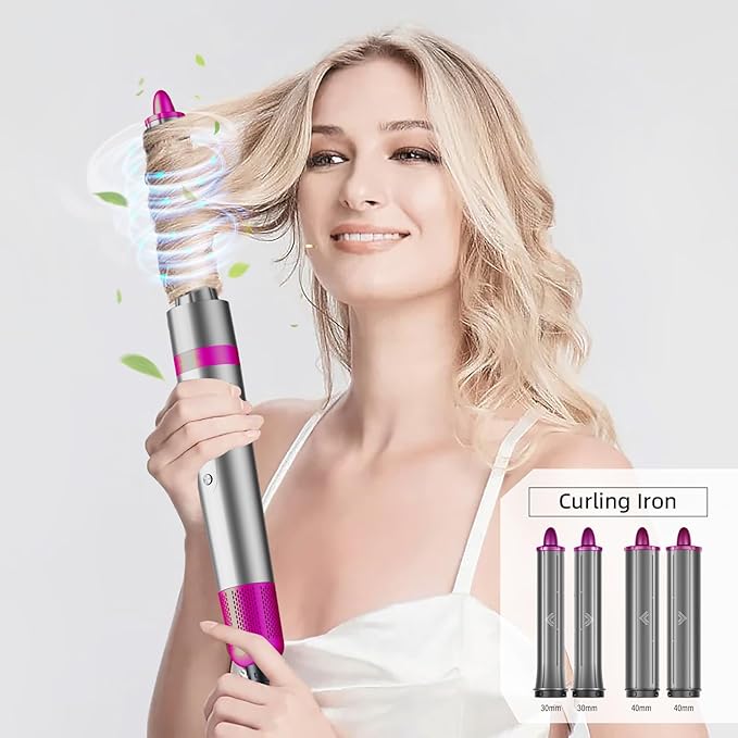 T-GOGO Hair Dryer Brush Professional: 6 in 1 Hot Air Hair Styler & Dryer Set, Powerful Hair Air Curling Iron High-Speed Negative Ionic Blow Dryer, Auto-Wrap, No Heat Damage (Red)