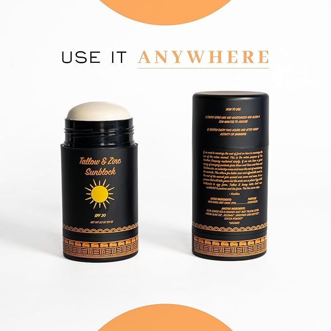 Vanman Tallow and Zinc Sunblock Stick - Mineral Sunscreen with Non-Nano Zinc Oxide - Sunstick Made with Grass Fed Beef Tallow for Face & Body Protection