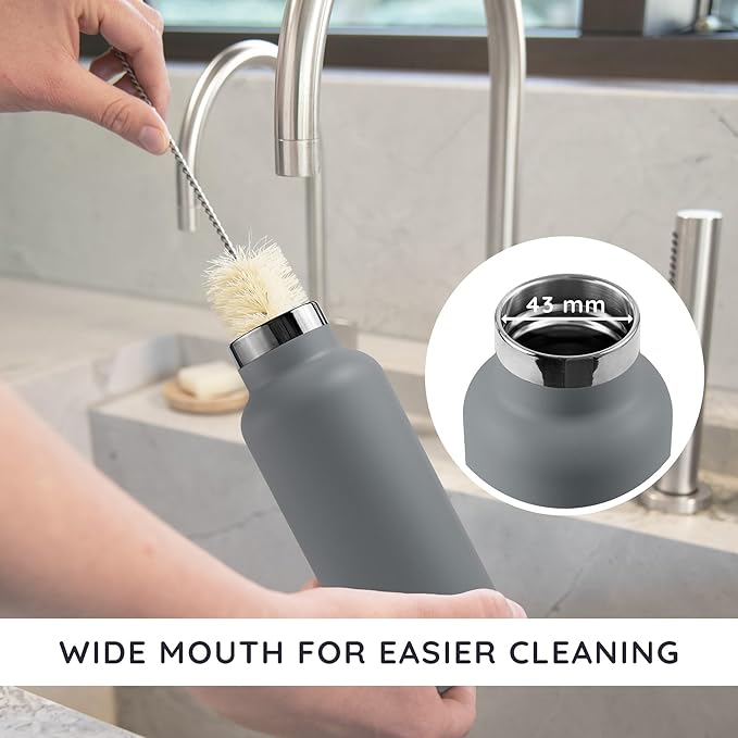 Bambaw Vacuum Insulated Water Bottle 12 oz, Gray Insulated Water Bottle with Handle, Stainless Steel Water Bottle, Reusable Metal Water Bottle No Straw – Stormy Gray