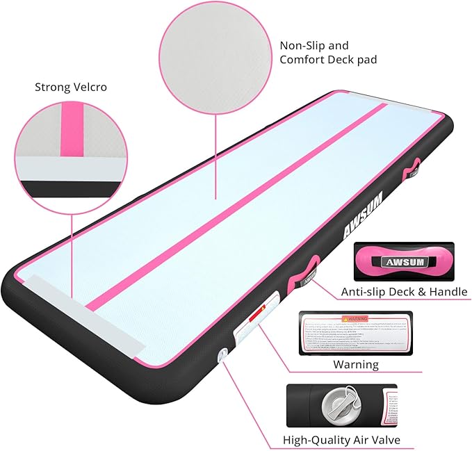 AWSUM Inflatable Air Gymnastics Mat 10ft/13ft/16ft/20ft/23ft Training mat 4/8 inches Thick tumbling mat with Electric Pump for Home/Gym/Outdoor