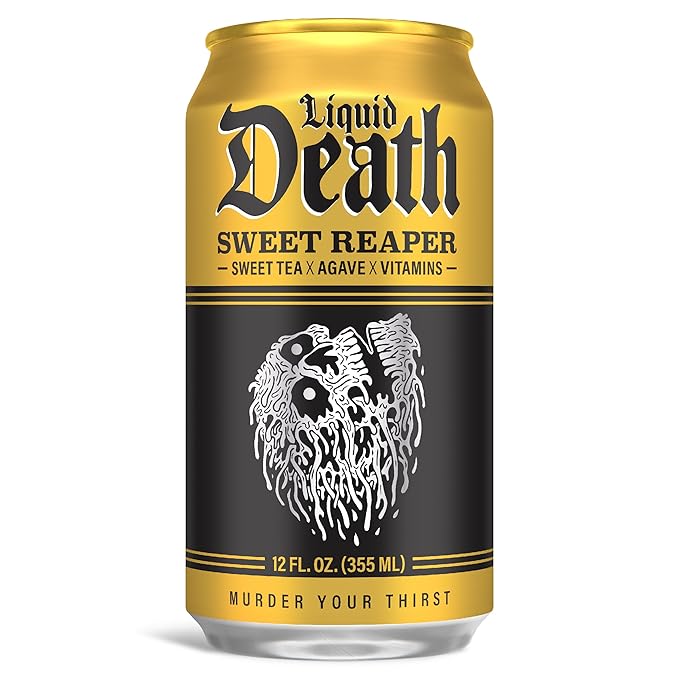 Liquid Death, Sweet Reaper Iced Tea, 12-Pack (12 oz Cans), Southern Style Sweet Tea, Low Calorie, No Artificial Sweeteners, B12 & B6 Vitamins