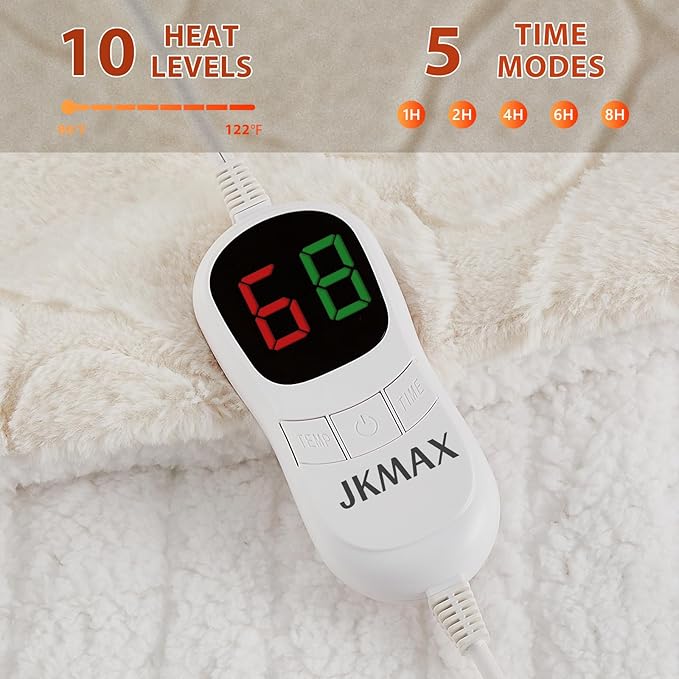 Heated Electric Blanket- Electric Throw Blanket 100"x90" for Bed- Heated Blanket with 5 Heating Levels& 4 Hours Auto Off for Home Office - Soft Faux Fur Heating Blanket for Full Body(Beige)
