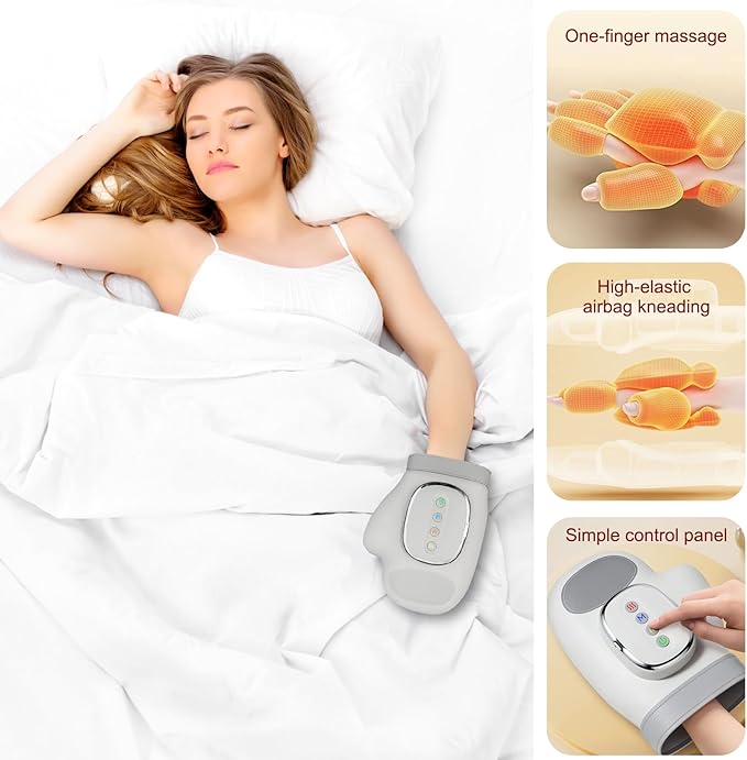 EGH Hand Massager with Heat and Compression – 14 Airbags, 3 Modes & 5 Intensities, Wireless Rechargeable Portable Wrist & Finger Massager, Gift for Women/Men (Gray)