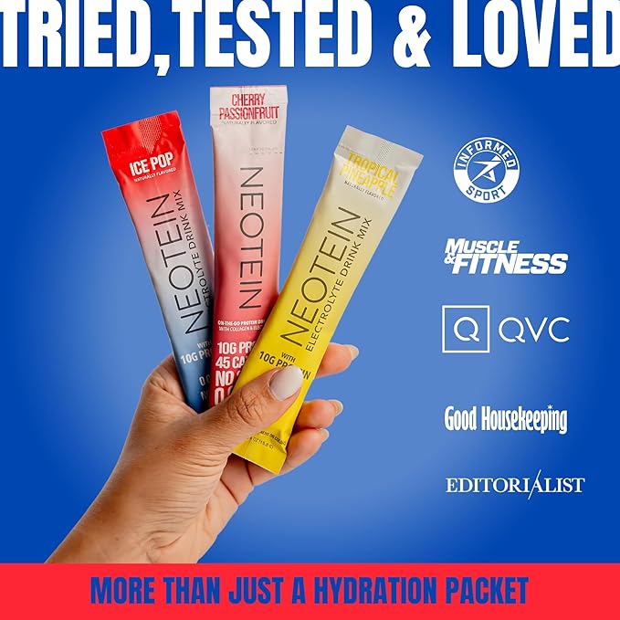 NEOTEIN: Electrolyte Powder Packets with 10g Protein & Collagen | Hydration Packets - Zero Sugar, NO Fillers, NO Carbs | Ice Pop | 40 Calories | Keto & Paleo | Pack of 15