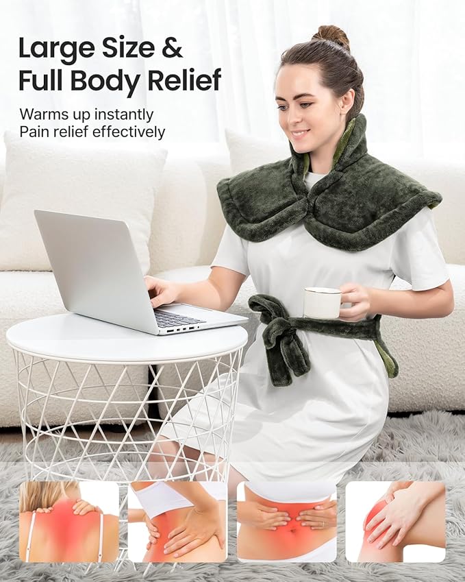 RENPHO Heating Pad for Back Pain & Period Cramps,Birthday Christmas Gifts for Women Men Mom Dad Seniors, FSA Eligible, Weighted Heat Pad for Neck and Shoulders, 24"x33", ETL Certified, Green