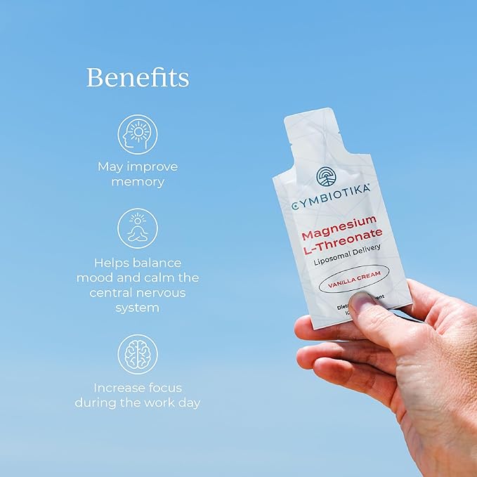 CYMBIOTIKA Liposomal Magnesium L-Threonate 1300 mg – High-Absorption Magnesium for Brain Health, Memory, Focus & Stress Support – Promotes Mental Clarity and Mood Balance, Made in USA, 1 Month Supply