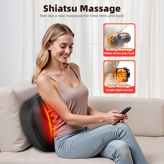 Corded Back Massager with Heat Plug-in Full Body Shiatsu Neck Massage Deep Kneading for Neck Shoulder Leg Waist, Gift for Women and Men for Office, Home, Black