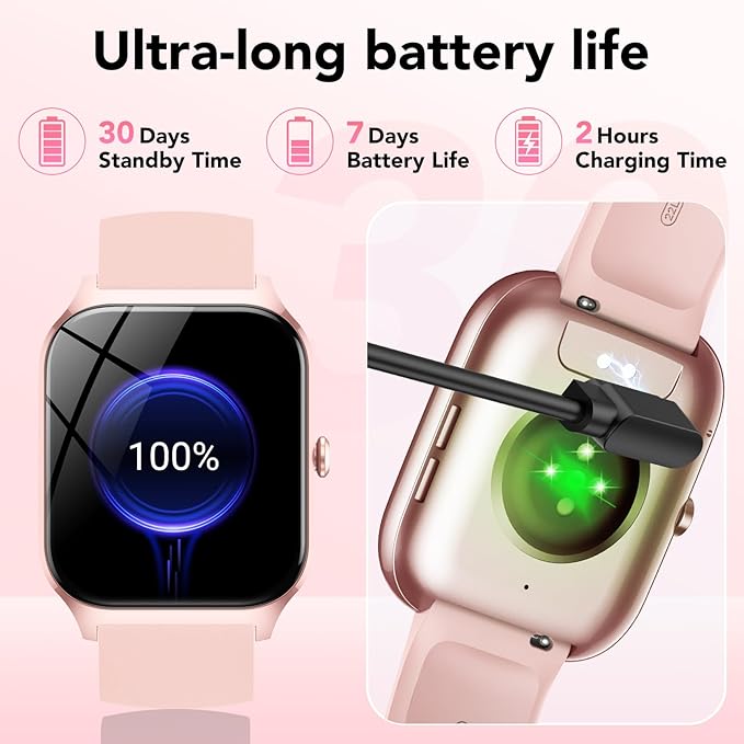 Smart Watch for Men Women, 1.85" HD Fitness Tracker with Bluetooth Calls/Messages, IP68 Waterproof, 115+Sports Modes, 24/7 Heart Rate/Sleep Fitness Watch Compatible with iOS/Android, Lotus Root Pink
