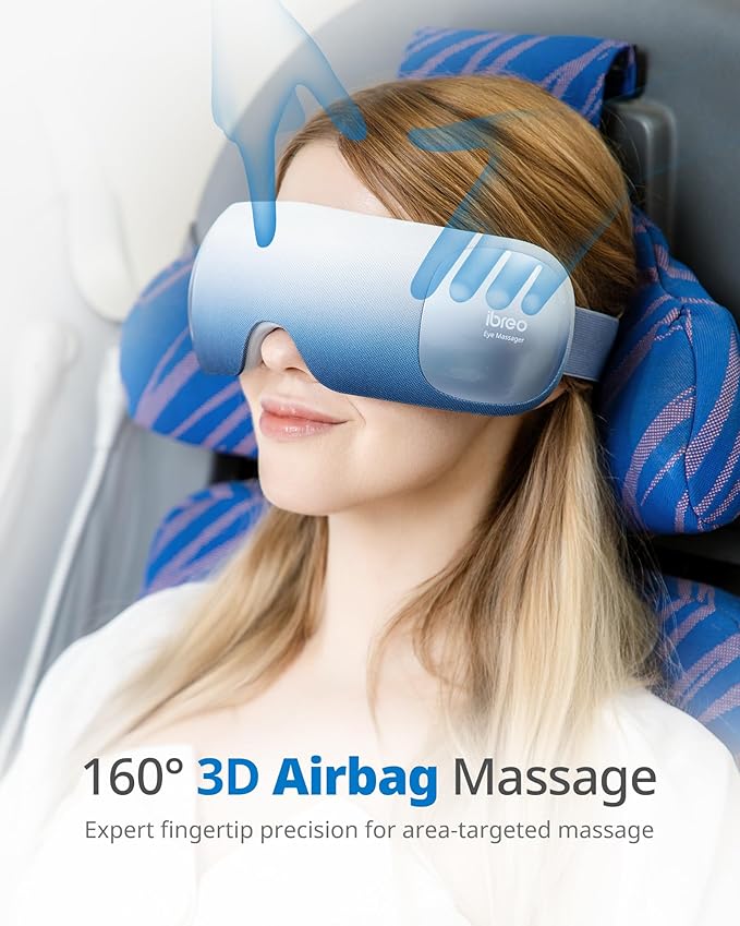 Ultra Light Eye Massager with 2 Level Heat, 120 Mins Uses, 3 Air Compression & Massage Modes, Heated Eye Mask with Bluetooth Music for Migraine Relief, Strain and Dry Eyes, Eye Relief for Women Men