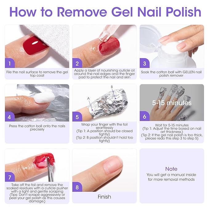 Gellen 16 Fl Oz Nail Polish Remover Non Acetone, Professional Nail Polish Remover Pump | Soak off Gel Polish Remover Kit for Nails | Multifunctional 5 in 1 Gel Nail Remover
