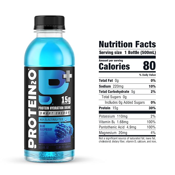 Protein2o 15g Whey Protein Isolate Hydration Drink Plus Energy & Focus, 350mg of Electrolytes, Vitamins B5 & B6, Sugar Free, Energy Variety Pack, 16.9 oz Bottle (Pack of 12)