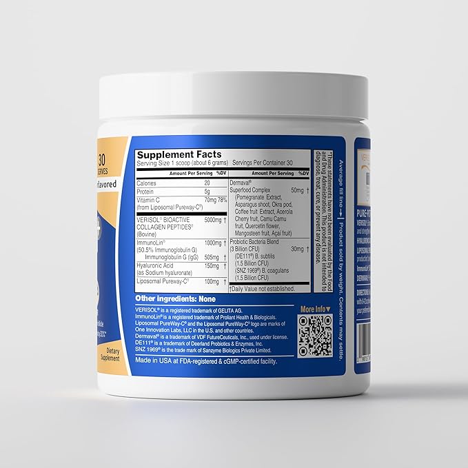 QUINIX Collagen Fusion+ 7-in-1 | VERISOL Collagen Peptides, ImmunoLin IgG, Vitamin C, Hyaluronic Acid, Dermaval & Probiotics | Skin, Hair & Nails, Gut & Immune Support | Unflavored Powder, 30 Servings