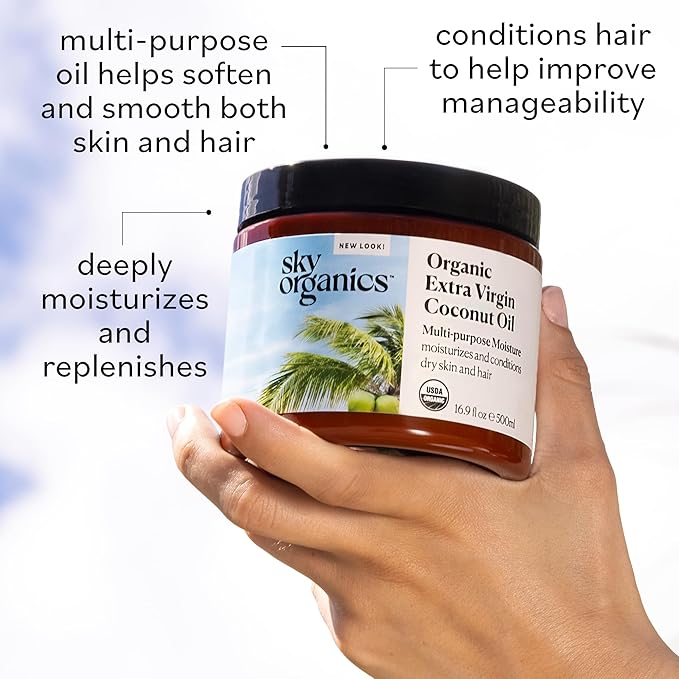 Sky Organics - Multipurpose Organic Coconut Oil for Skin & Hair, 16.9 fl oz - Extra Virgin Hair Oil & Body Moisturizer - Vitamins, Antioxidants & Fatty Acids - Vegan, Cruelty Free - w ebook