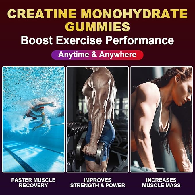Creatine Monohydrate Gummies Infused with 5g Creatine for Men and Women, Chewable Creatine Monohydrate for Muscle Strength, Muscle Builder, Energy Boost, Pre-Workout Supplement-Raspberry 180 Count