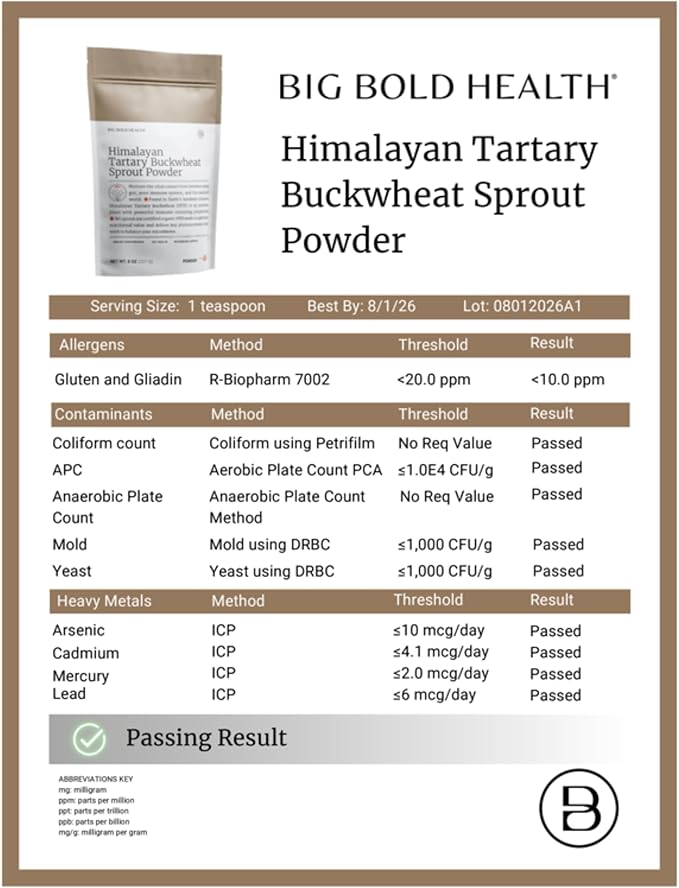 BIG BOLD HEALTH Himalayan Tartary Buckwheat Sprout Powder - Immune Support Superfood with 200x More Polyphenols, Prebiotic Fiber, Non-GMO, Gluten-Free, Grain-Free, Vegetarian, 30 Servings
