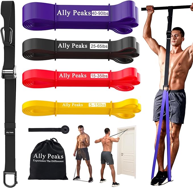 Ally Peaks Pull Up Assistance Bands,Heavy Duty Resistance Band for Pull Up Bar,Adjustable Weight/Size with Fabric Feet/Knee Rest Pull up bands,Up to 410lbs Assistance,resistance bands and assist bands