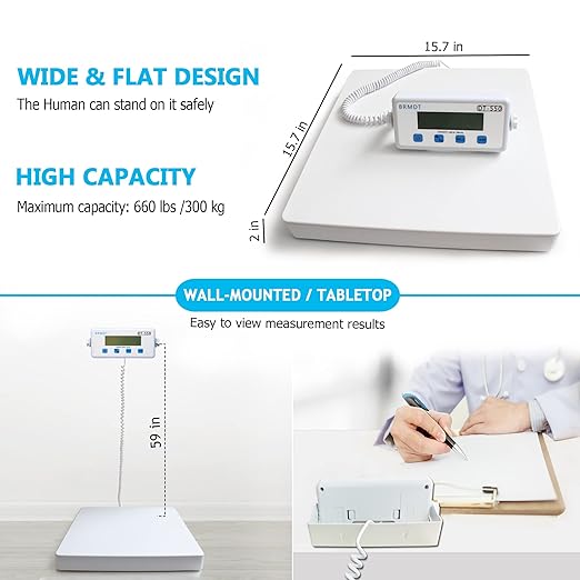 Digital Scales for Body Weight Heavy Duty for Hospital & Physician Use, Large Digital Display and Base, Desktop & Suspended Display Screen with Bracket, Weigh Up to 660lbs/300kg (White, DT-550)