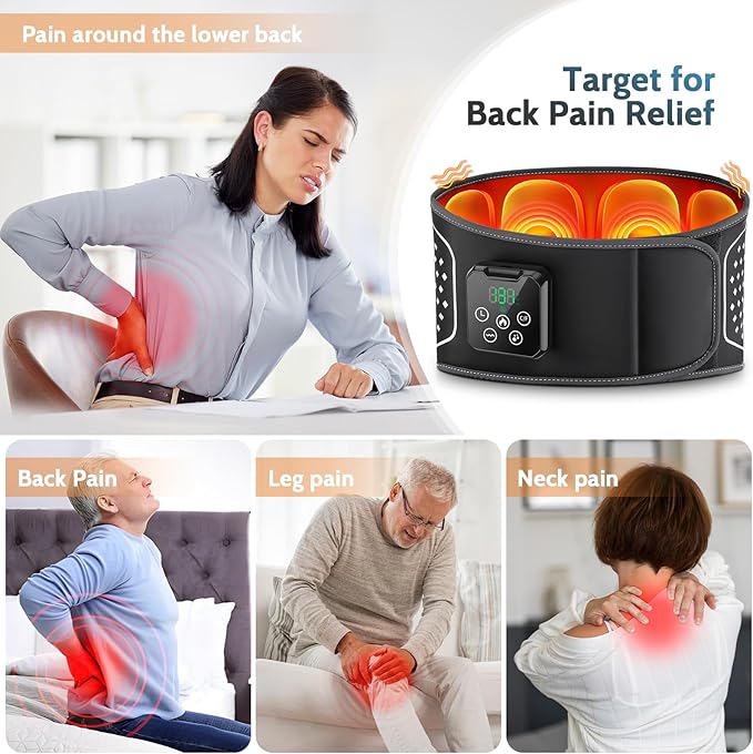 Cordless Heated Lower Back Massager,Heating Pad for Pain Relief,Inflatable Lumbar Belt Massager with 3 Vibration and 4 Heat,3 Airbag,Deep Tissue Air Compression & Vibration Therapy,Gifts for Men Women