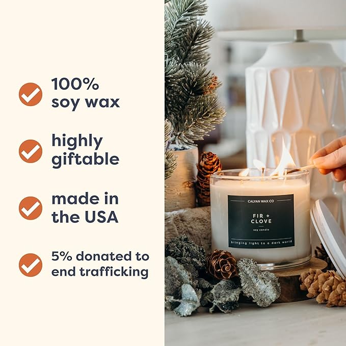 Calyan Wax Co. Holiday Scented Candle Set, Holiday Bundle of 4 Scented Candles, Bulk 3 Wick Candles, Non Toxic & Vegan Soy Wax, Candle Gift Set, 43 Hour Burn Time, 14.9oz Each