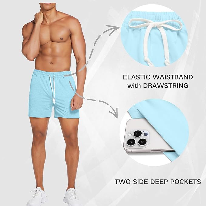 Deyeek 5.5 Inch Mens Pajama Shorts Sleep Cotton Lounge PJ Lightweight Elastic Waist Drawstring Nightwear Bottom with Pockets