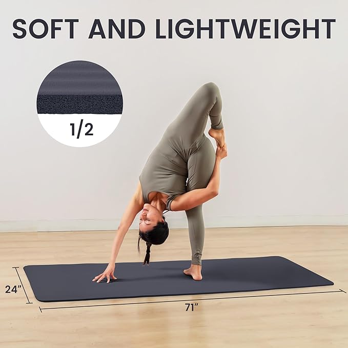 Yoga Mat, 1/2-Inch Extra Thick High Density Exercise Mat, Anti-Tear Exercise Yoga Mat with Carrying Strap, Suitable for Various Yoga Exercises
