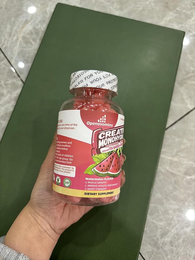 Creatine Monohydrate Gummies Complex for Men & Women -Advanced Formula W/L-Taurine + Vitamin B12, Sugar Free Chewable Supplement,90 Watermelon Gummies