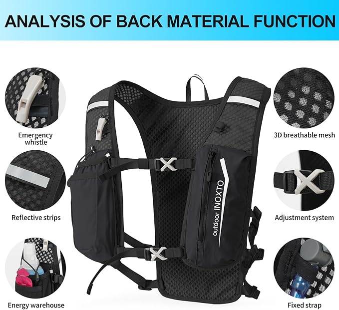 INOXTO Running Hydration Vest Backpack,Lightweight Pack with 1.6L Water Bladder Hydration Backpack Daypack for Hiking Trail Running Cycling Race Marathon for Women Men