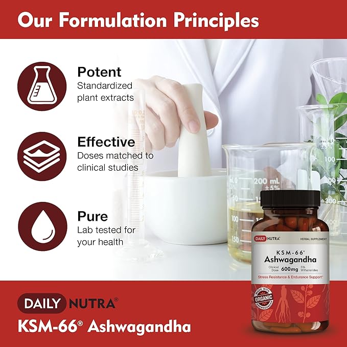 DailyNutra KSM-66 Ashwagandha 600mg Organic Root Extract - High Potency Supplement with 5% Withanolides | Supports Relaxation, Focus, & Energy (270 Capsules)