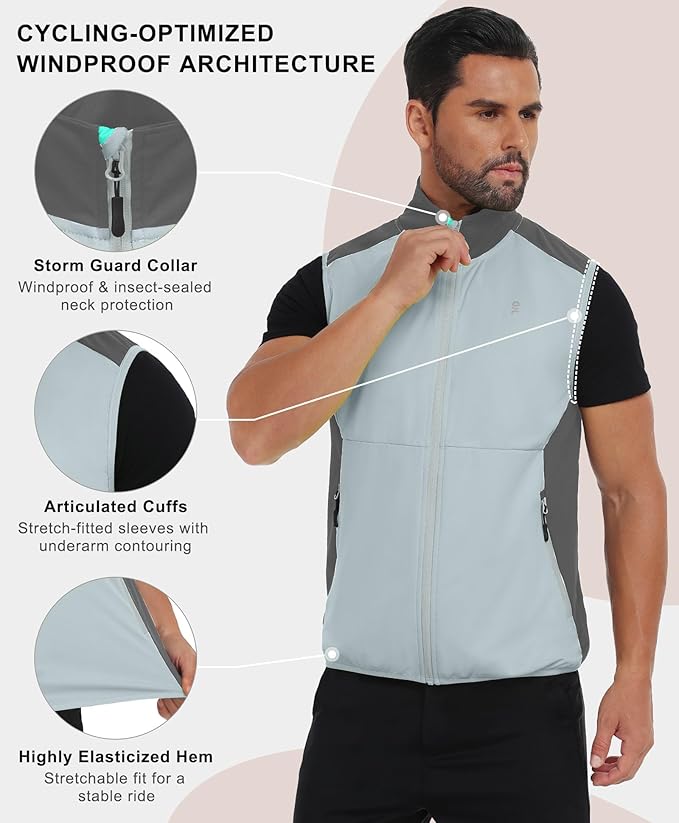 Little Donkey Andy Men's Water-resistant Outerwear Vests, Stretch Windproof Vest for Cycling, Running, Golf