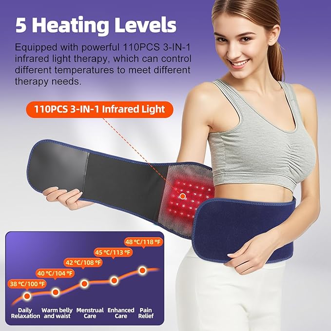 Back Massager Belt Cordless, FSA-HSA Eligible Upgraded Red Light Heating Pad for Low Back, 3 Vibration Electric Massager, 5 Heat, Christmas Gifts for Men, Women, Dad Mon