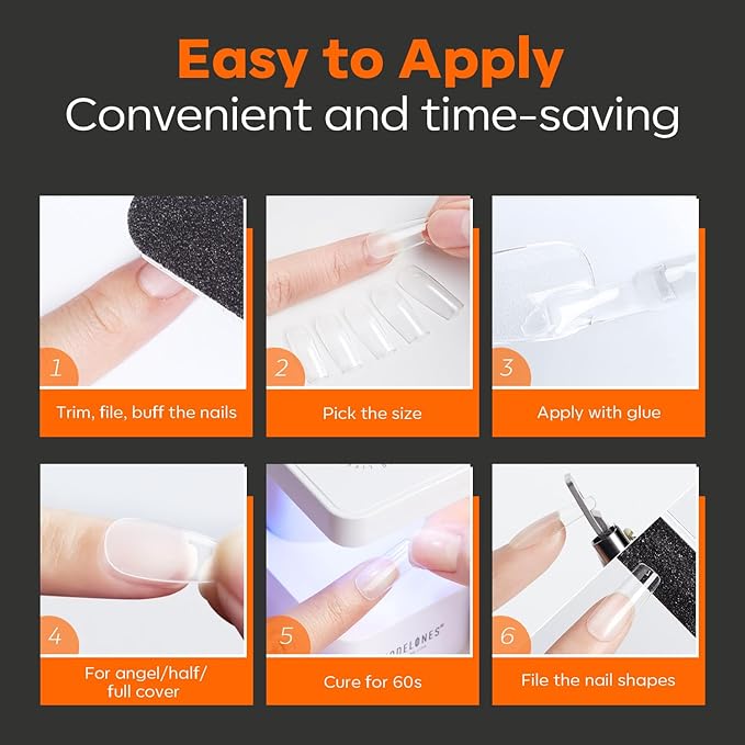 modelones Extra Short Almond Nail Tips, Pre-shaped Tips x Gel Soft Fake Nails False Acrylic Clear Full Cover Press on Extension Kit x Gel Manicure DIY at Home 216PCS 12Sizes