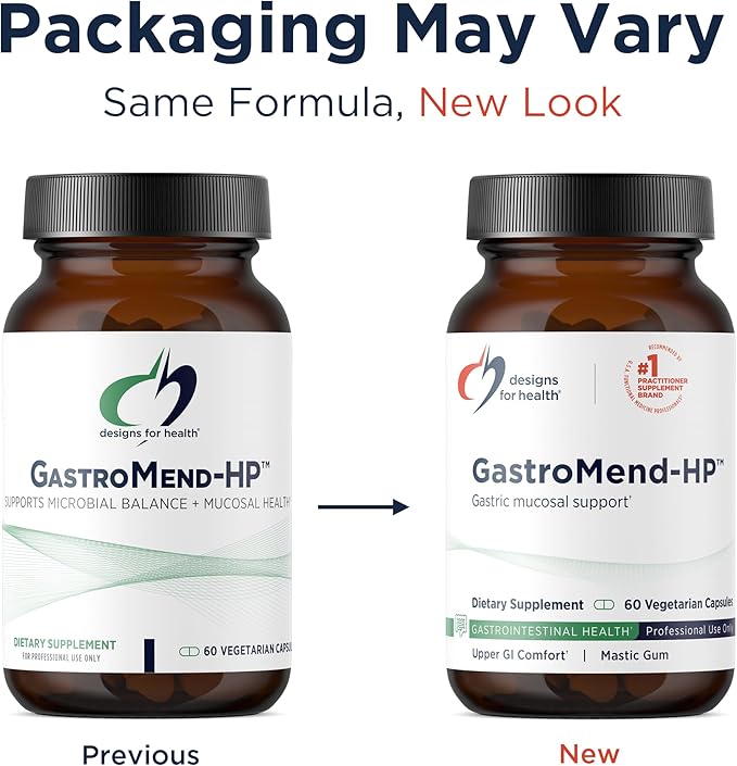 Designs for Health GastroMend HP - Mastic Gum, Zinc, L-Carnosine, Deglycyrrhizinated Licorice Gut Health Supplements - May Support Gastric Health, Occasional Bloating or Upset Stomach (60 Capsules)