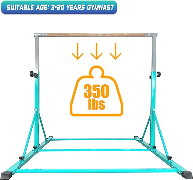 Gymnastic Bar for Kid and Teenage Ages 3-25, 5 FT / 6 FT Base Length, 5 FT / 6 FT Height, Gymnastic Kip Bar Horizontal Bar for Gymnast, Gymnastic Training Equipment for Home and Club Use