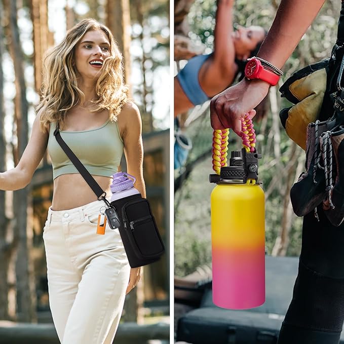 Insulated Water Bottle 32 oz - Straw & Chug Lid, Paracord Handle, Metal Water Bottles Holder with Strap, Water Bottle Boot, Triple Wall Vacuum Flask Thermo Flask with Straw Keep Cold 48H Hot 24H