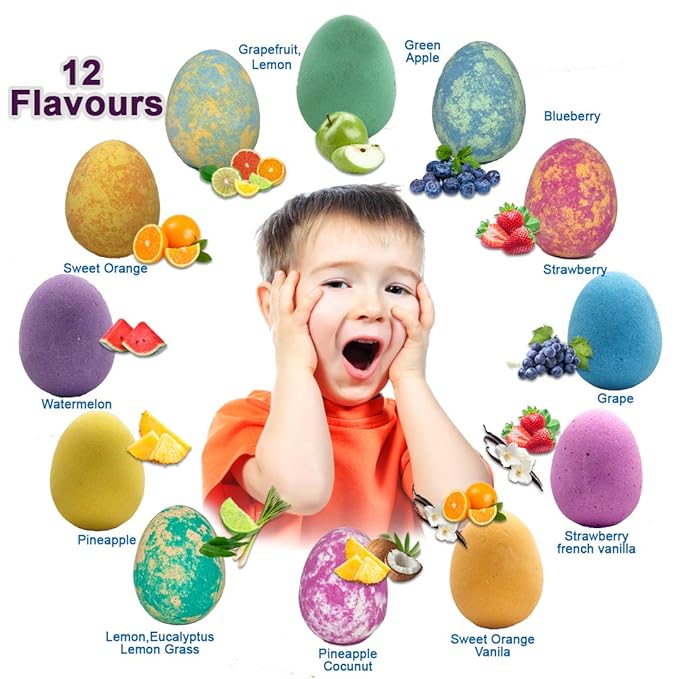 Bath Bombs for Kids with Surprise Inside - 12 Dinosaur Bath Bombs with Toys, Organic Colorful Bubble Bath Fizzies, Dino Egg Bath Bomb w/Rich Bubbles, Birthday Gifts for Kids, Boys, Girls