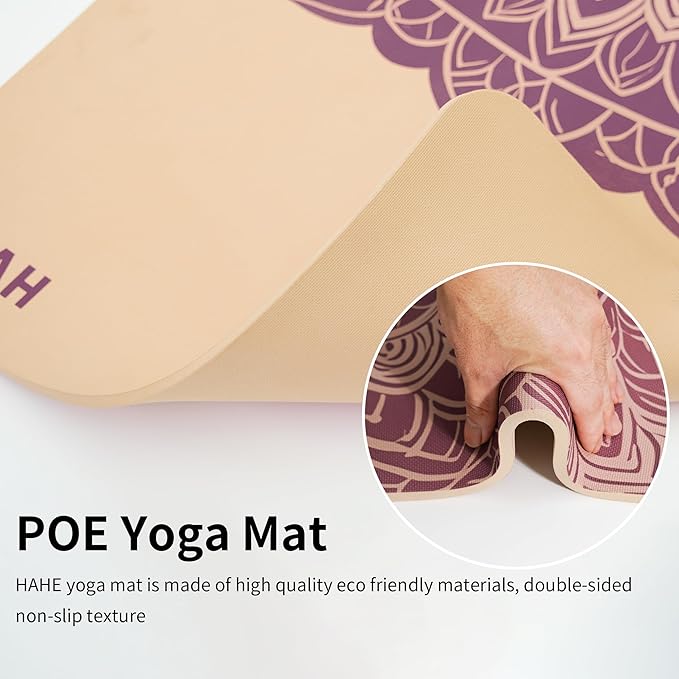 HAHE Yoga Mat Thick (8MM,1/3"), Eco-Friendly POE Non Slip Yoga Mat, High Rebound & Shock Absorption, Anti-Tear & Sweat-Resistant for Yoga, Fitness, Home, Workouts, Large Pilates Mats 72"x24" with Carrying Strap