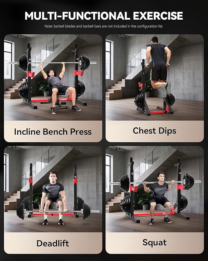 HARISON Heavy Duty Squat Rack, Bench Press Rack, Adjustable Barbell Rack for Home Gym,Multi-functional Half Rack Weight Lifting, Power Rack