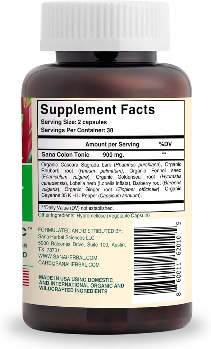 Natural Stool Softener - Safe for Daily Use, Postpartum | Ultra Gut Daily Colon Cleanse, Constipation Relief for Adult and Senior Women & Men | 60 Herbal Laxative Pills | Sana Herbal