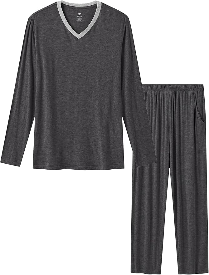 JINSHI Men's Pajama Sets Sleepwear Nightwear Lightweight Quick Dry Soft 2 Piece Long Sleeve Mens Loungewear Sets with Pocket