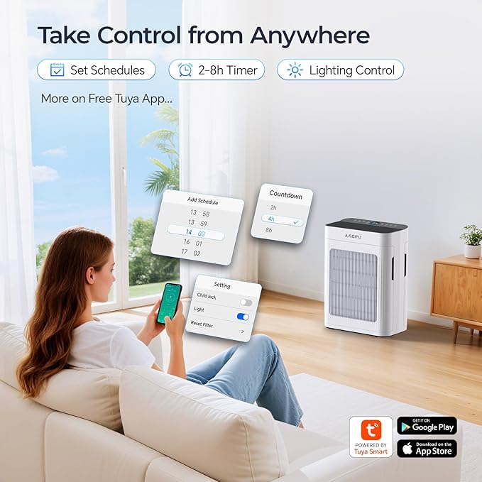 Air Purifiers for Home Large Room 3000 Ft² with Washable Pre-filter, 3-Stage HEPA Double-Sided Air Purifiers, Smart WiFi APP Control, Sleep Mode, Air Cleaner for Pets Hair, Dust, Smoke, Odor, White